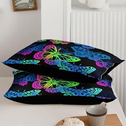 Axolotl Colorful Butterflies Bedding Set,Gradient Butterfly Comforter for Girls Kids,3 Pcs Butterfly Animal Kids Bed Set,Rainbow Butterflies Comforter for Teens Adults,1 Quilt with 2 Pillowcases King