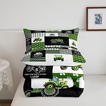 Feelyou Tractor Comforter Set Cartoon Farm Tractor Down Duvet for Kids Boys Girls Truck Car Bedding Set Harvester Excavator Comforter Green 1 Comforter Set with 2 Pillowcases Full Size