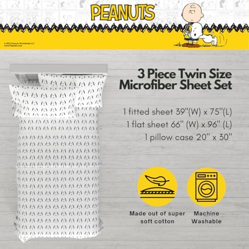 Peanuts Snoopy Bedding Super Soft Cozy Microfiber 3 Piece Twin Sheet Set, (Officially Licensed Product) By Franco