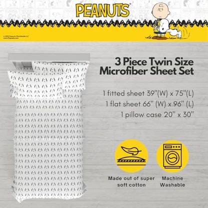 Peanuts Snoopy Bedding Super Soft Cozy Microfiber 3 Piece Twin Sheet Set, (Officially Licensed Product) By Franco