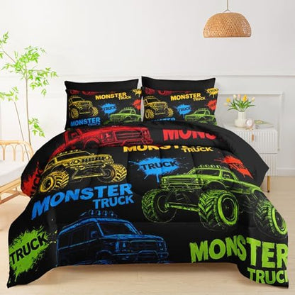 QOOMO Truck 7 Pieces Comforter Set King Size,Car Bedding Set for Kids