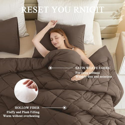 132x120 Alaskan King Comforter, Extra Large King Size Comforter Oversized, All Season Soft Lightweight Quilt Down Alternative Duvet Insert with 8 Corner Tabs(120x132, Brown)
