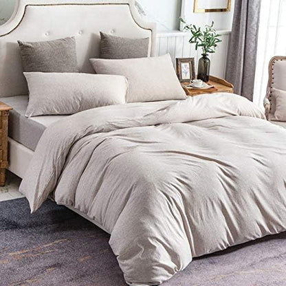 PURE ERA Jersey Knit Duvet Cover Set Heather Beige Full