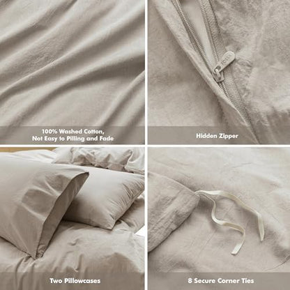 FOSSA Duvet Cover Set 100% Washed Cotton Linen Feel California King