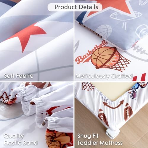 4-Piece Toddler Bedding Set for Boys - Soft & Skin Friendly Toddler Bed Set Includes Toddler Comforter, Flat Sheet, Fitted Sheet and Pillowcase (Sports)