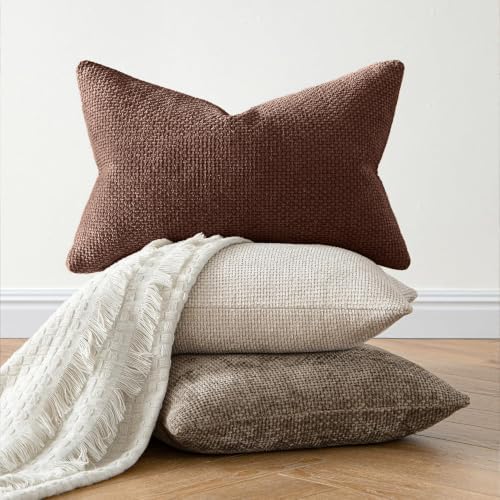 MIULEE Decorative Couch Throw Pillow Covers 20x20 in Red Brown 2 Pack