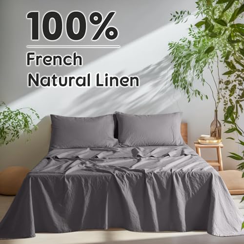 SONORO KATE 100% French Linen Queen Size Sheets Set,Extra Deep Pocket,4PC