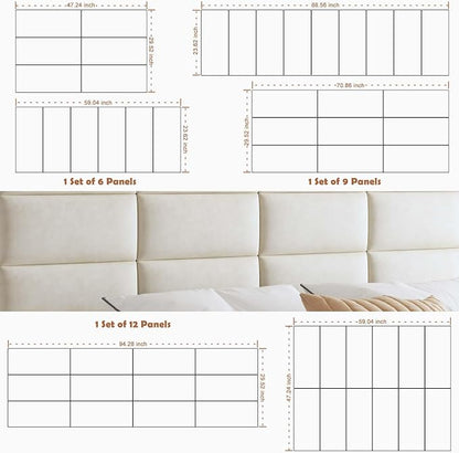 IFNOW Wall Mounted Headboard, Peel and Stick Panels, Lvory White, King | Upholstered 3D Soundproof Acoustic Panels Reusable and Removable Padded Leather Bed Headboard, 12 Panels 9.84" x 23.62"