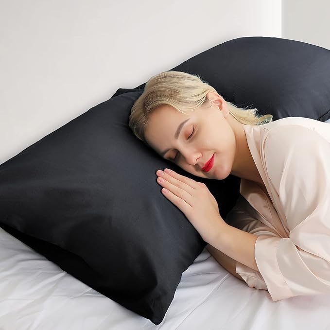 Warmstar Cotton Pillow Cases King Size Set of 2, 600 Thread Count Pillowcases 20x36 Inches, Soft Long Staple Cotton Pillowcases Breathable with Envelope Closure,Black