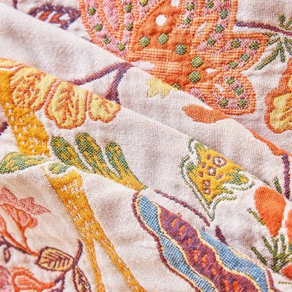 VANJOROY Boho Throw Blanket, 100% Organic Cotton Breathable Ultra Soft 91" x 108" King Bed Quilt Throw - All Season Floral Rustic Farmhouse Decor Luxury Blanket for Sofa Couch Chair and Gift