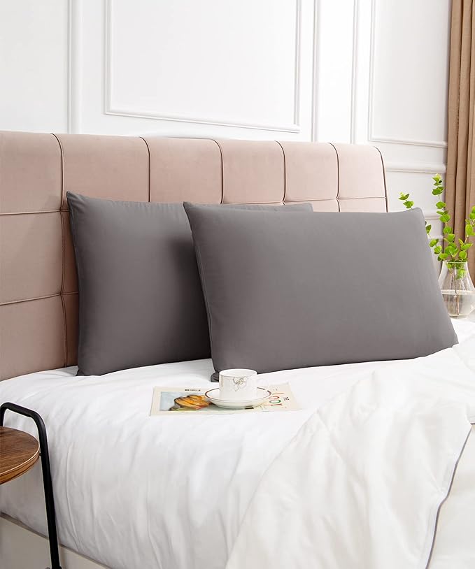 Warmstar Cotton Pillow Cases Standard Size Set of 2, 600 Thread Count Pillowcases 20x26 Inches, Soft Long Staple Cotton Pillowcases Breathable with Envelope Closure,Dark Grey