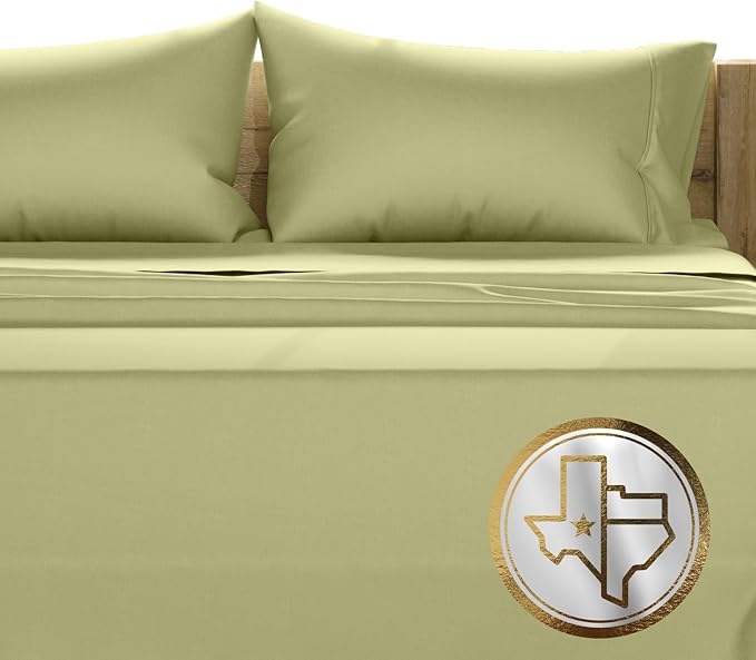 TEXAS LINEN CO. 100% Egyptian Cotton Sheets California King Size - 1500 Thread Count Cal King Sheet Set Egyptian Cotton, 4 PC Luxury Bedsheet (Sage Green), Soft, Cooling, 17" Deep Pocket Bedsheet Set