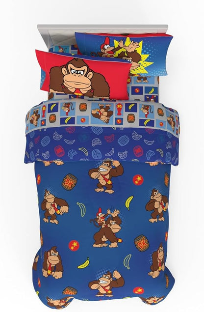 Collectibles Nintendo Donkey Kong Gaming Bedding 5 Piece Super Soft Reversible Comforter and Sheet Set with Sham, Twin, (Officially Licensed Product) By Franco
