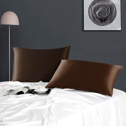 ZIMASILK 100% Pure Mulberry Silk Pillowcase for Hair and Skin Health,Soft and Smooth,Both Sides Premium Grade 6A Silk,600 Thread Count,with Hidden Zipper,1pc (King 20''x36'',Chocolate)