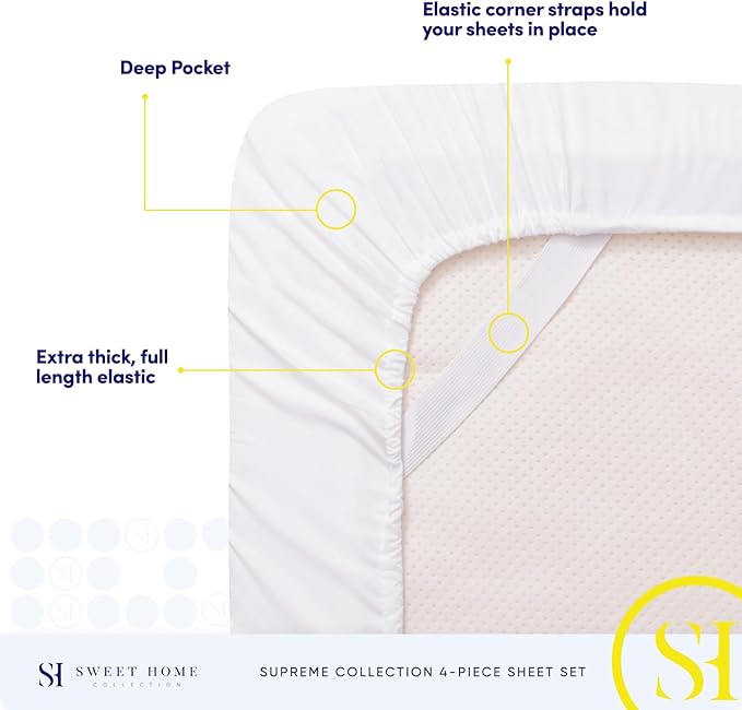 Twin Sheets - Breathable Luxury Sheets with Full Elastic & Secure Corner Straps Built In - 1800 Supreme Collection Extra Soft Deep Pocket Bedding Set, Sheet Set, Twin, White