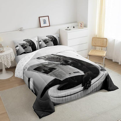 Erosebridal Sea Otter Quilt Insert Queen Size Marine Animal Bedding Set for Kids Men Women Reading Newspaper Cute Kawaii White Beige Comforter Warm Soft Comforter Set