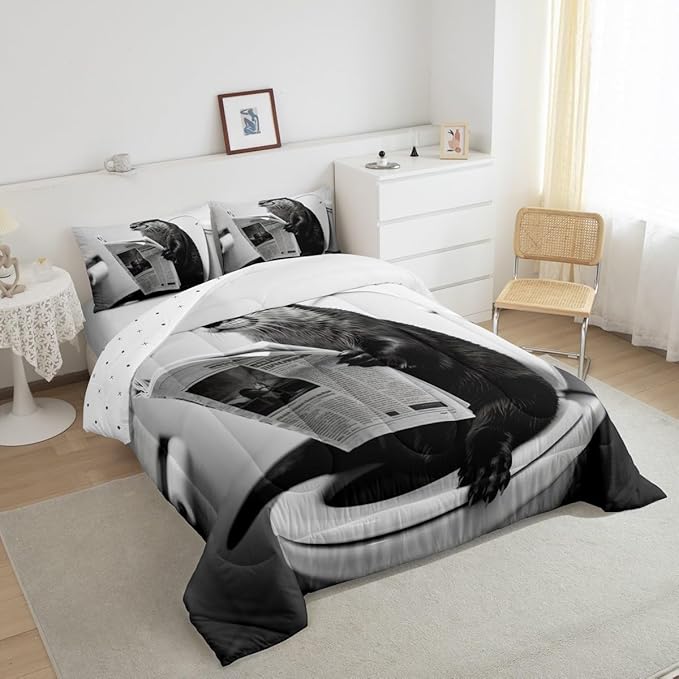 Erosebridal Sea Otter Quilt Insert King Size Marine Animal Bedding Set for Kids Men Women Reading Newspaper Cute Kawaii White Beige Comforter Warm Soft Comforter Set