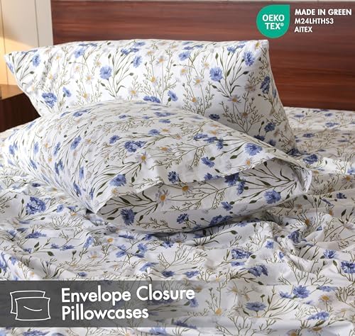 RUVANTI 100% Cotton Percale Sheets Queen Size, Sweet Pea (Pack of 2)