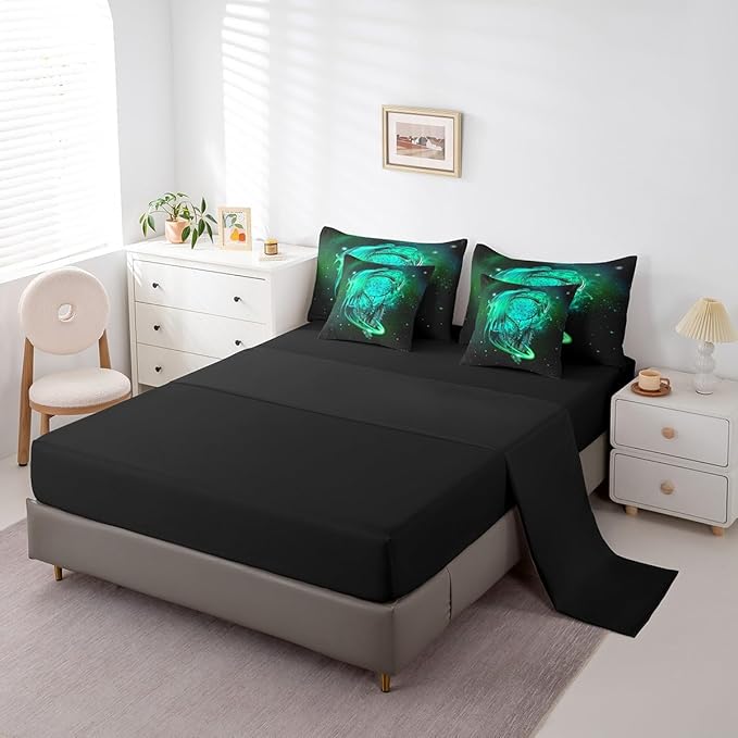 Erosebridal Gothic Dragon Dream Catchers 7 Piece Comforter Set Full Bed in a Bag,Light Green Galaxy Bohemian Feather Bedding Sets Antique Animal Pterosaur Sheet Set with Comforter