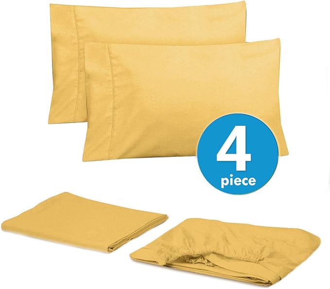 Sweet Home Collection Quality Deep Pocket Bed Sheet Set - 2 Extra Pillow Cases, Value, Twin XL, Yellow, 4 Piece (Pack of 12, 48 Count Total)