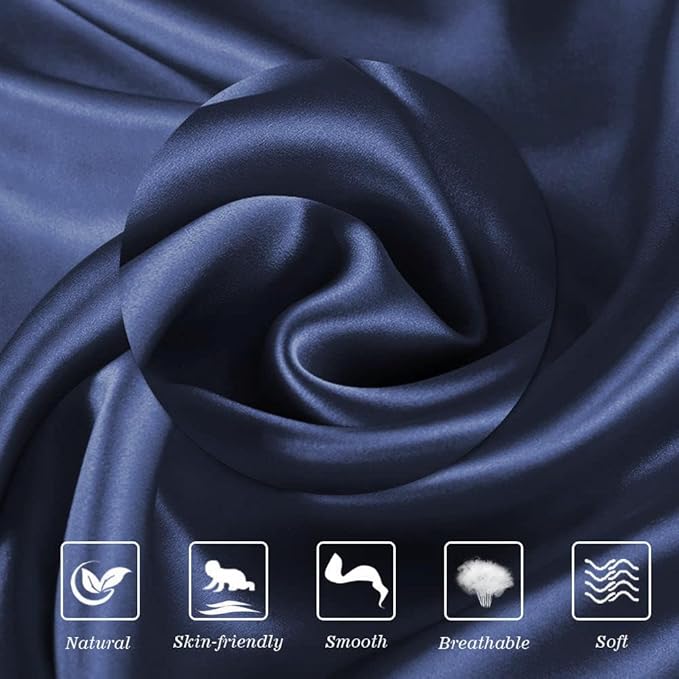 Ravmix Silk Pillow Cases with Zipper, 21momme Mulberry Silk Pillowcase for Hair Skin Health, Soft Smooth Breathable Cool Pillow Cover for Beauty Sleep with Gift Box 1PC(Queen 20"x30", Navy Blue)