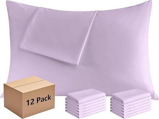 Pillowcases King 12 Pack, 20x36 Pillow Cases with Envelope Closure, Soft Plain Brushed Microfiber Covers Breathable Wrinkle-Resistant, Lavender
