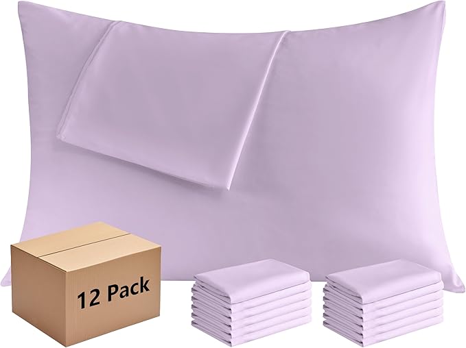 Pillowcases Standard 12 Pack, 20x26 Pillow Cases with Envelope Closure, Soft Plain Brushed Microfiber Covers Breathable Wrinkle-Resistant, Lavender