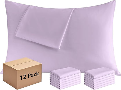 Pillowcases Queen 12 Pack, 20x30 Pillow Cases with Envelope Closure, Soft Plain Brushed Microfiber Covers Breathable Wrinkle-Resistant, Lavender