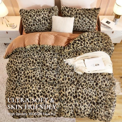 Andency Cheetah Print Brown Comforter Full Size Set, Fluffy Bedding Set