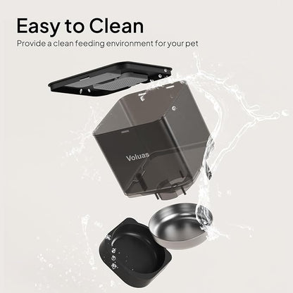 VOLUAS Automatic Cat Feeder, 6L Timed Dry Food Dispenser for Cats & Dogs | Programmable Portion Control, Up to 4 Meals Daily, Dual Power Supply, Power-Off Memory, 10-Second Voice Recorder