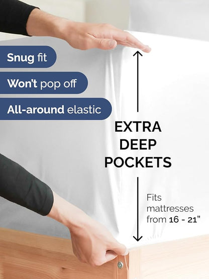 Extra Deep Pocket Queen Size Sheet Set - 4 Piece Breathable & Cooling Bed Sheets - Hotel Luxury Bedding with 16 to 21 inch Extra Deep Pockets - Ultra-Soft, Fade & Wrinkle Resistant - Oeko-Tex - White