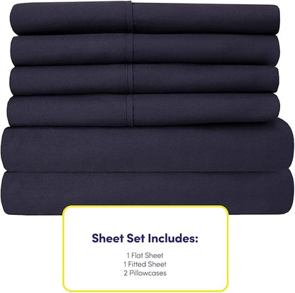Twin Size Bed Sheets - 4 Piece 1500 Supreme Deluxe Collection Deep Pocket Ultra Soft Twin Sheet Set Bedding - 1 EXTRA PILLOW CASES, GREAT VALUE, Twin, Navy