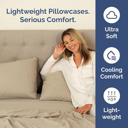 Standard Pillow Cases Set of 2 - Ultra-Soft Hotel Quality Pillowcase Covers - Comfy & Wrinkle Free - Stain and Fade Resistant - Machine Washable Pillow Protectors - 2 Piece Set - Heathered Beige