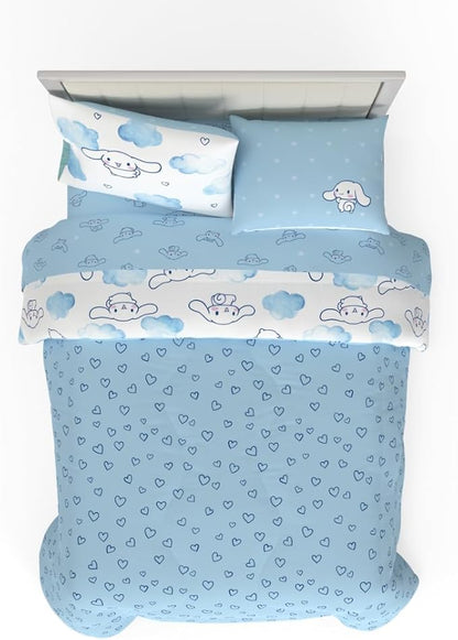 Cinnamoroll Bedding 7 Piece Super Soft Cozy Reversible Comforter and Sheet Set with Sham, Full, (100% Official Licensed Product) by Franco