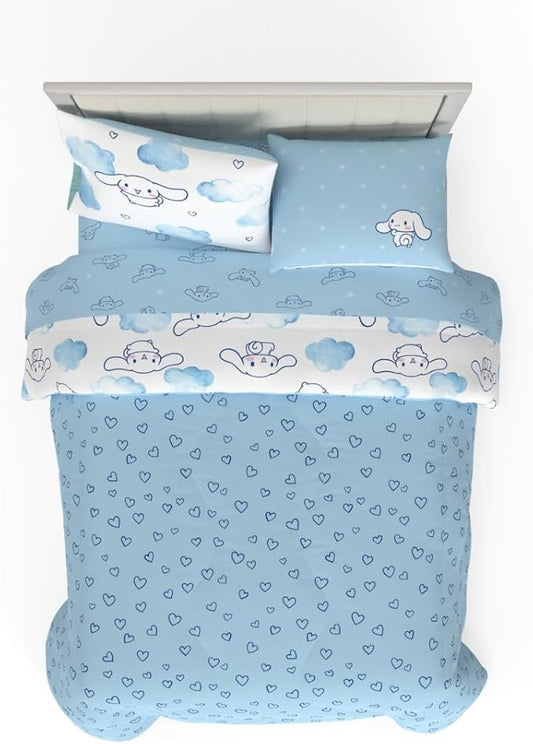 Cinnamoroll Bedding 7 Piece Super Soft Cozy Reversible Comforter and Sheet Set with Sham, Full, (100% Official Licensed Product) by Franco
