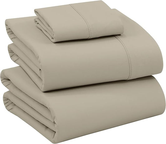 RUVANTI 100% Cotton Sheets – Twin XL Size Percale Bedding, Cooling & Breathable, Durable with a Crisp, Soft & Comfortable Feel, 16" Deep Pocket, 3-Piece Set, Taupe