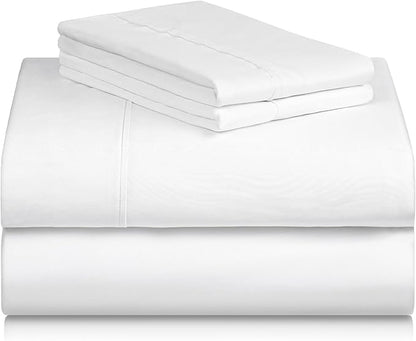 LuxClub 4 PC California King Size Sheet Set Bed Sheets Deep Pockets 18" Wrinkle Free Cooling Sheets Machine Washable Hotel Bedding Silky Soft - White California King