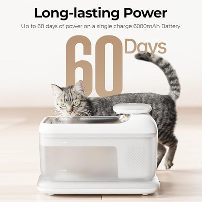 Cordless Cat Water Fountain, Automatic Pet Water Fountain Battery Operated, 4.5L with Stainless Steel Tray for Cats Dogs Multiple Pets Indoor, Wireless Water Pump and Ultra-Quiet S7 Air White