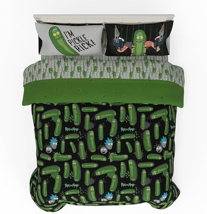 Rick & Morty Bedding 7 Piece Super Soft Cozy Reversible Comforter and Sheet Set with Sham, Full, (Officially Licensed Product) By Franco