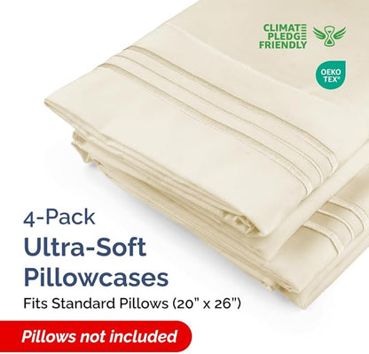 Standard Pillow Cases Set of 4 - Ultra Soft Hotel Quality Pillowcase Covers - Comfy Bedding for Women, Men, Kids & Teens - Machine Washable Pillow Protectors - 4 Piece Set - Standard Size Off White