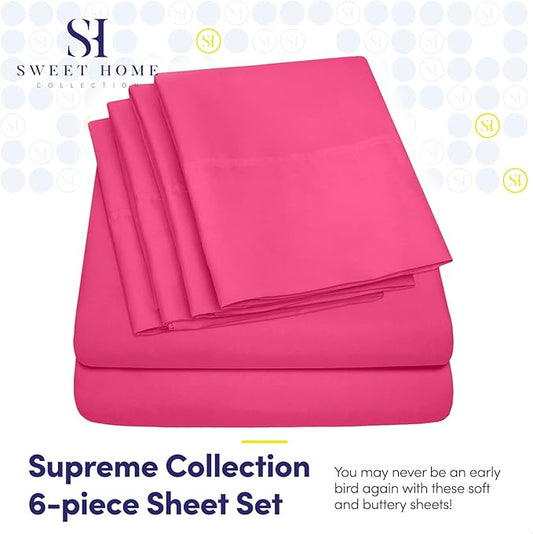 King Size Bed Sheets - 6 Piece 1500 Supreme Collection Fine Brushed Microfiber Deep Pocket King Sheet Set Bedding - 2 Extra Pillow Cases, Great Value, King, Fuschia