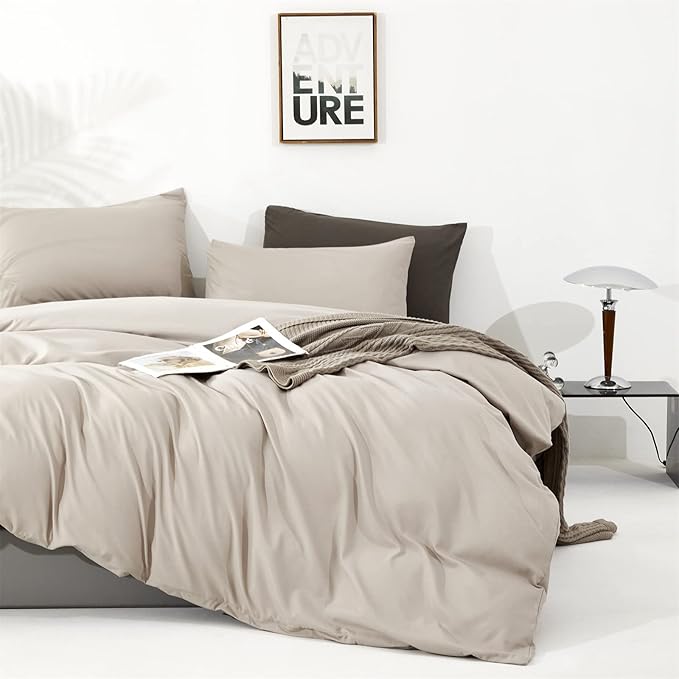 CLOTHKNOW Light Khaki Full Size Comforter Sets Beige Khaki Bedding Sets Soft Oatmeal Comforter with 2 x Pillowcases
