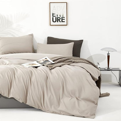 CLOTHKNOW Light Khaki Full Size Comforter Sets Beige Khaki Bedding Sets Soft Oatmeal Comforter with 2 x Pillowcases