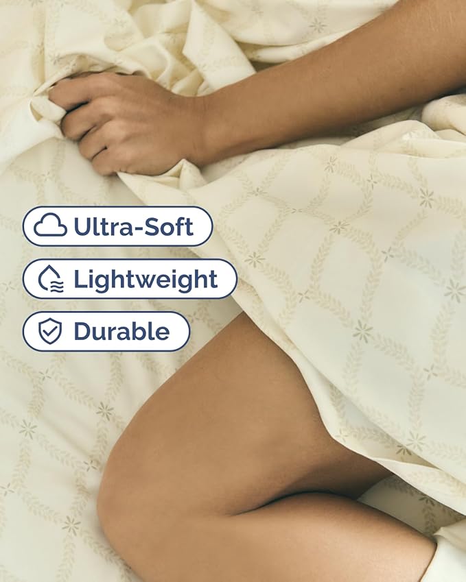 Floral Sheets - Neutral Floral Bed Sheet Set - 1 Flat & 1 Fitted & 2 Pillowcases w/ Deep Pockets - Comfy, Wrinkle & Fade Free Boho Botanical Bedding - Ultra-Soft, Breathable & Cooling - King Size