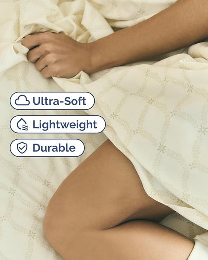 Floral Sheets - Neutral Floral Bed Sheet Set - 1 Flat & 1 Fitted & 2 Pillowcases w/ Deep Pockets - Comfy, Wrinkle & Fade Free Boho Botanical Bedding - Ultra-Soft, Breathable & Cooling - King Size