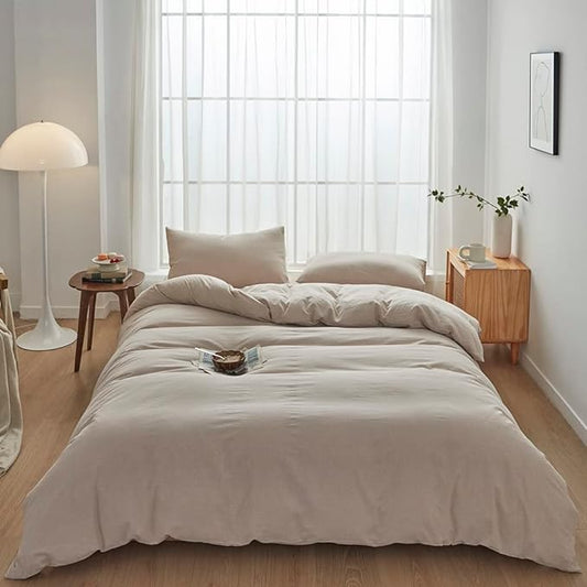 FACE TWO FACE Bedding Duvet Cover Set100% Washed Cotton Duvet Cover Linen Like Textured Breathable Durable Soft Comfy (California King, Tannish Linen Grey)