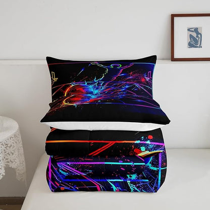 Erosebridal Basketball Comforter Set King 3D Sports Bedding Sets for Boys Teens Kids Men Tie Dye Fire and Ice Comforter Player Sport Game Warm Soft Lightweight Red Blue Quilt Set, Black