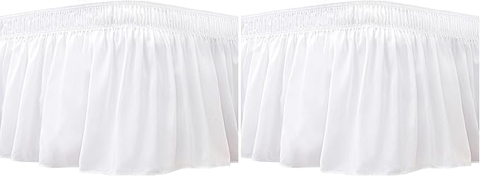 Biscaynebay Wrap Around Bed Skirts for Queen Beds 15" Drop, White Adjustable Elastic Dust Ruffles Easy Fit Wrinkle & Fade Resistant Silky Luxurious Fabric Machine Washable (Pack of 2)