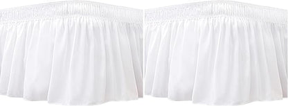 Biscaynebay Wrap Around Bed Skirts for Queen Beds 15" Drop, White Adjustable Elastic Dust Ruffles Easy Fit Wrinkle & Fade Resistant Silky Luxurious Fabric Machine Washable (Pack of 2)