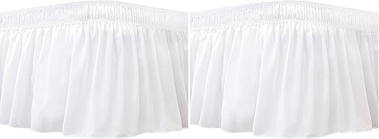Biscaynebay Wrap Around Bed Skirts for Queen Beds 15" Drop, White Adjustable Elastic Dust Ruffles Easy Fit Wrinkle & Fade Resistant Silky Luxurious Fabric Machine Washable (Pack of 2)